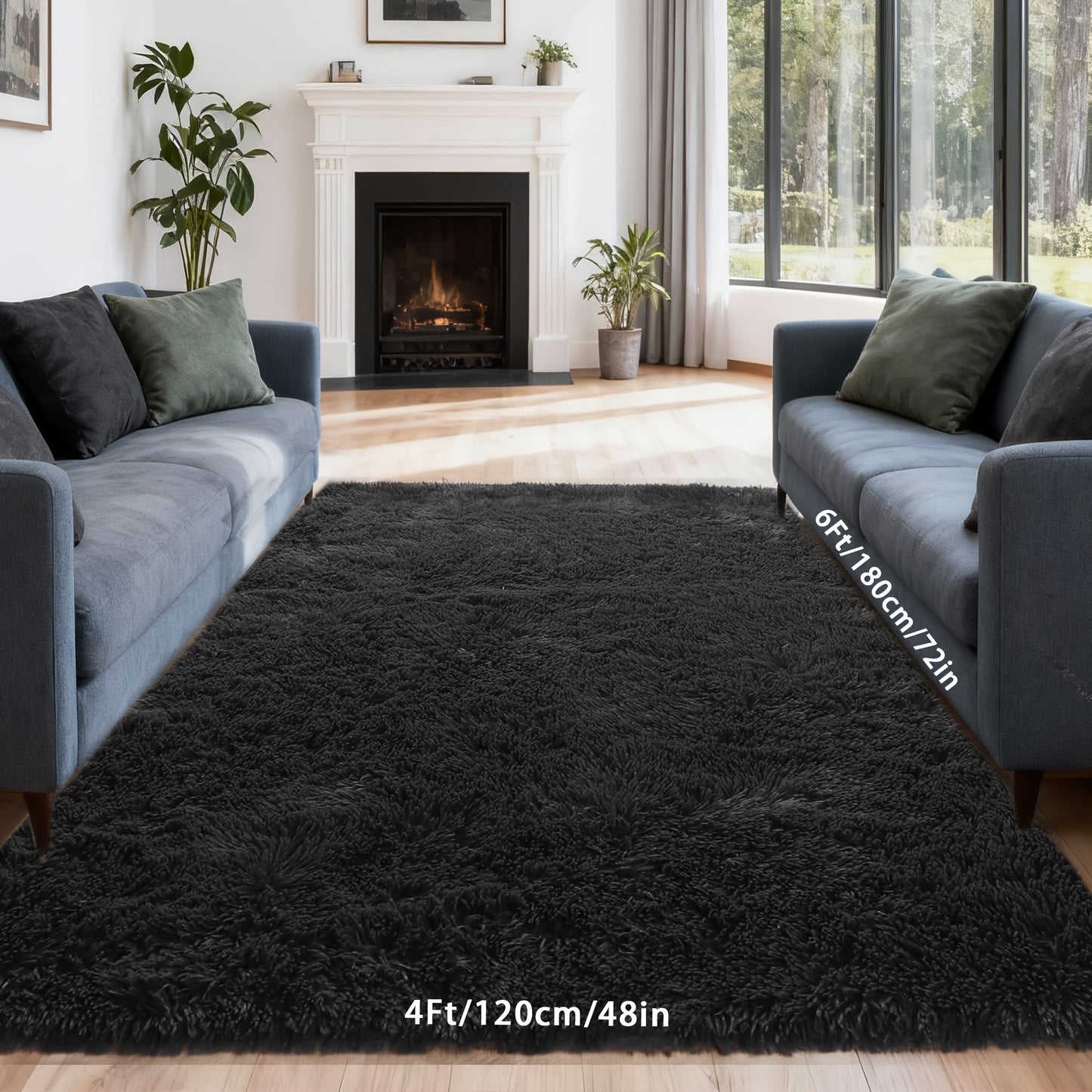 Soft Black Rugs for Bedroom Living Room, 4x6 Feet Modern Indoor Fluffy Shaggy Area Rug, Non-Slip Fuzzy Furry Rug for Bedroom, Dining Room, Christmas Gift, Christmas Decor, Home Decor, High Pile Plush Floor Carpet