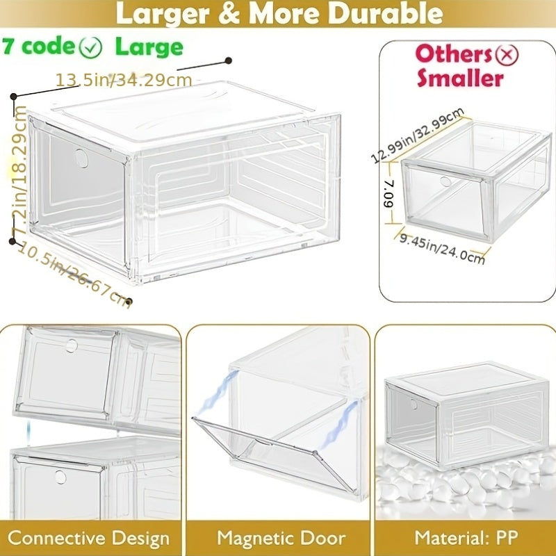 Thicken & Sturdy Clear Shoe Storage Organizer with Magnetic Door, Stackable Boxes for Closet, Foldable Space-Saving Shoe Rack for Sneaker Boot Container, Plastic Shoe Cabinet Shoe Box 6pcs, Shoe Storage Boxes, Portable Shoe R