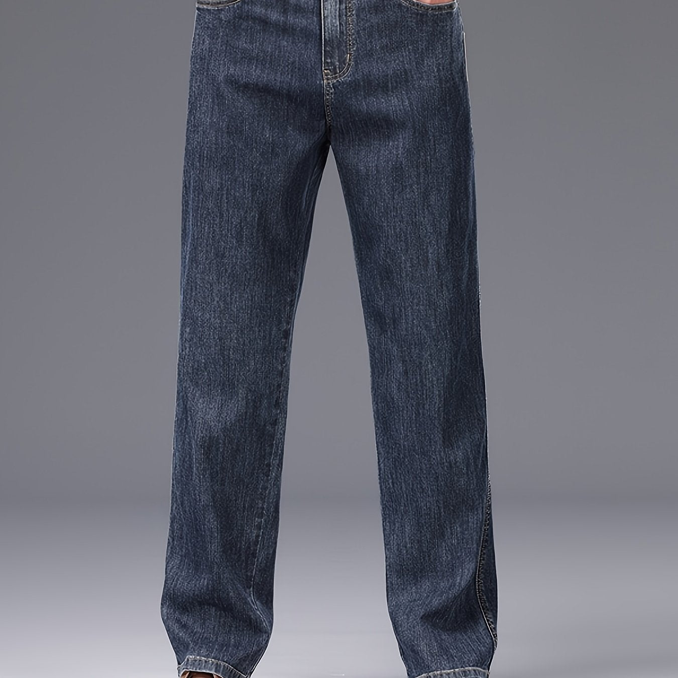 Men's Lyocell Stretch Denim Straight-Leg Jeans - All-Season Business Casual Pants with Button Detail, Machine Washable, Classic Regular Fit & Solid Color Design, Versatile for Office & Casual Attire, Durable Fabric Pants, Tim