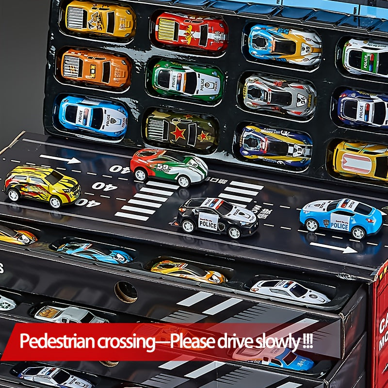 48pcs Mini Toy Cars & Trucks for Kids, Pull Back Cars Set Alloy Racing Car Toys, Parking Lot & Runway, Party Favors for Age 3 4 5 6 7 8+ Years Old Boys Girls