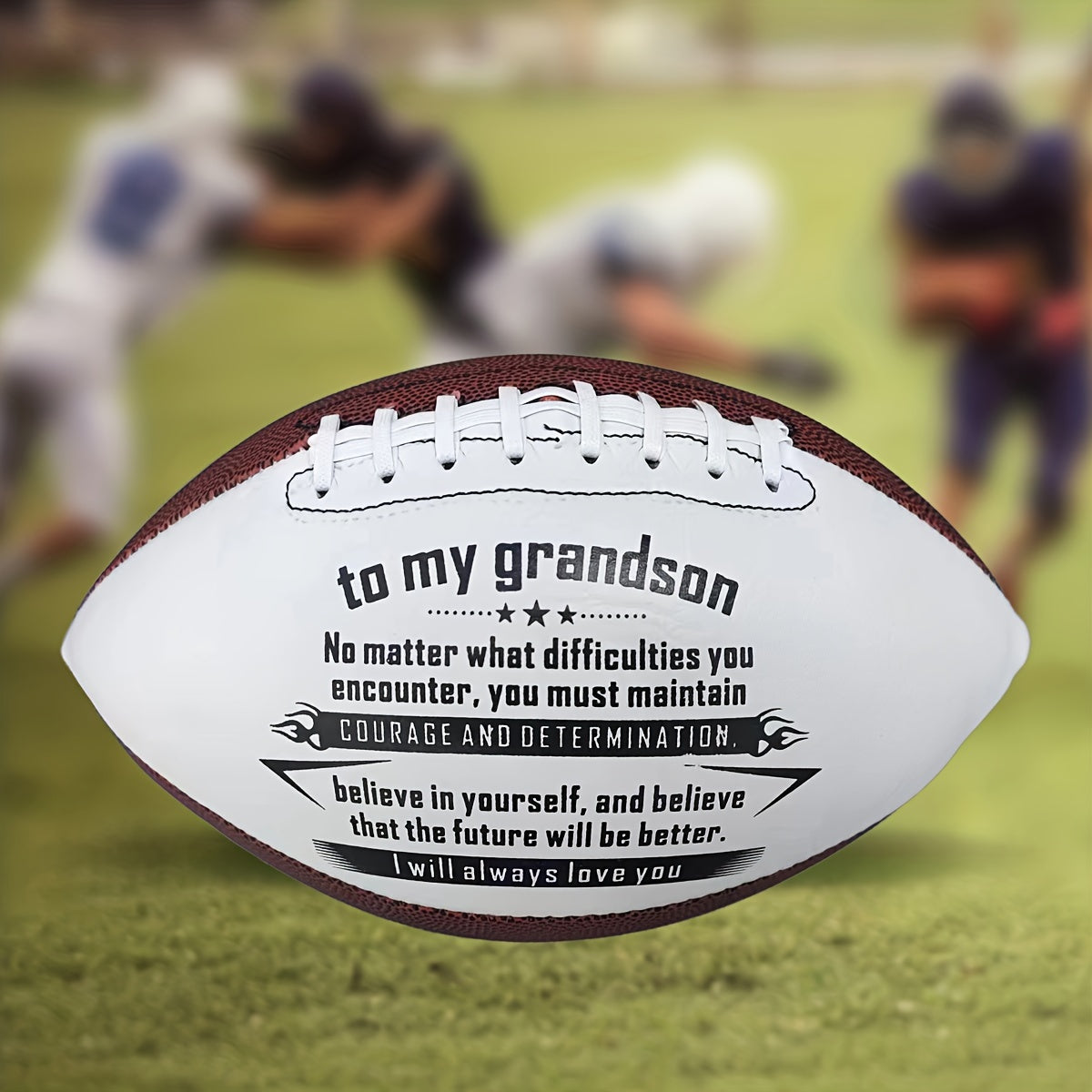 1 Inspirational Print American Football | Standard Size White with Brown Laces, Durable PVC Material, Textured Grip, Suitable for Outdoor Training & Recreational Play, Ideal Gift for Birthdays, Encouragement & Family Bonding,