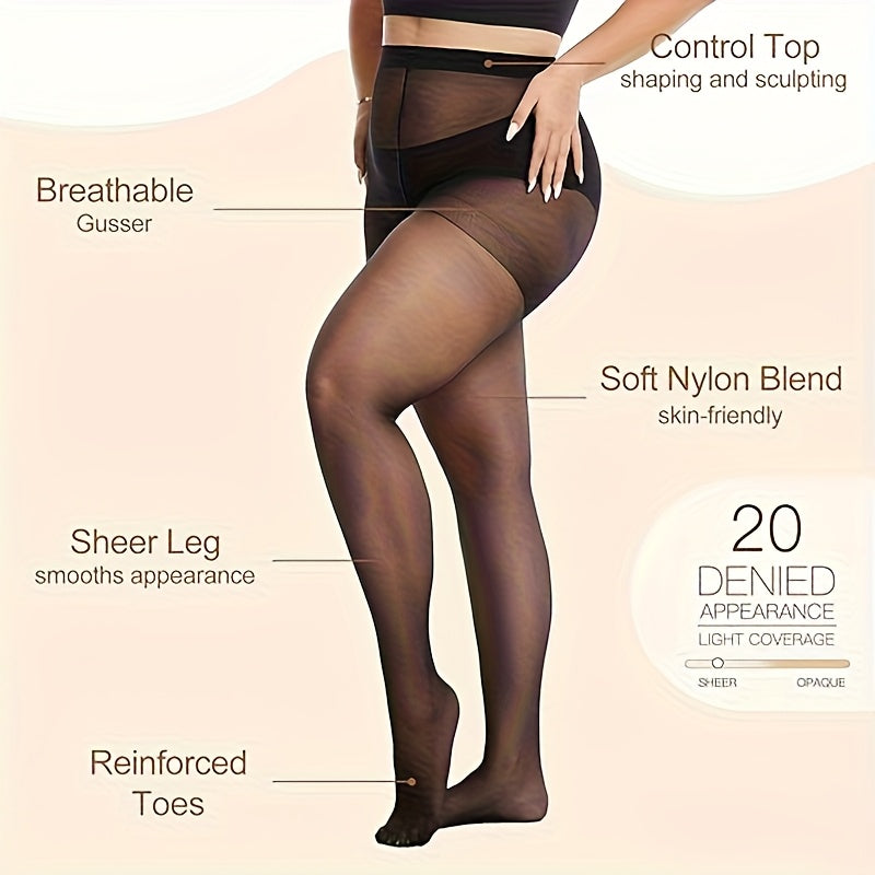 4 Pairs Plus Size High-Waisted Tights for Women, Polyamide Knit Fabric, Solid Color, Breathable & Stretchy, with Hand Washable, Tights Stockings