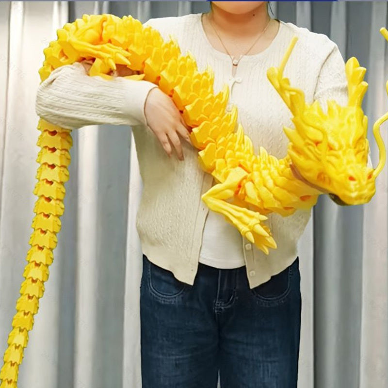 74-Inch Large 3D Printed Articulated Dragon Decoration - Vibrant Yellow & Scales with Pink Accent, Movable Joints, Durable Plastic Construction, Freestanding Poseable Floor Decor for Chinese New Year, Valentine'S Day, Home &