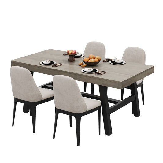 71-Inch Grey Farmhouse Dining Table with Adjustable Feet | Spacious Seating for 6 to 8, Ideal for Kitchen, Dining & Living Rooms, Multifunctional Hardwood Table by GAOMON