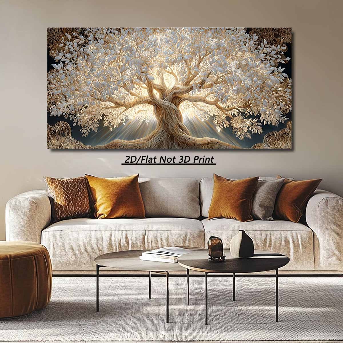 2D Flat, 1pc Large Tree of Life Wall Art - Modern Rustic Horizontal Canvas Painting with Wrap-Around Wood Frame, Suitable for Living Room, Bedroom, Office Decor, Housewarming Gift, Ink Canvas Tree of Life Design for Horizonta