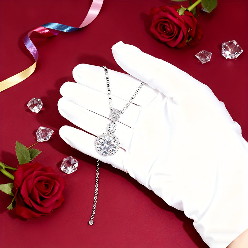 925 Silvery Sparkling 6-carat Pendant Necklace, Available In Multiple Colors, Elegant And Luxurious, The Perfect Holiday Gift For Family, Mom And Friends (Moissanite: 6.5mm*1pc, 11.0mm*1pc, Silvery Weight Approximately 8g)