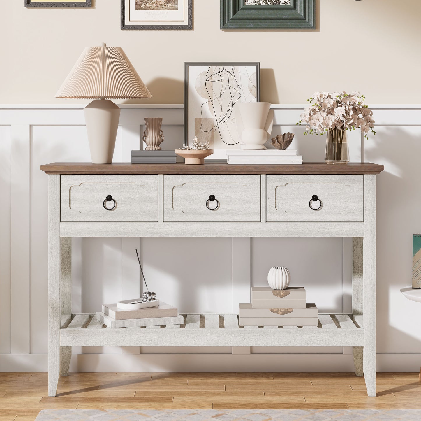 Console Sofa Table With Large Storage Space, 3 Drawer Entryway Table, Open Shelf, Behind Couch Entry Foyer Hallway Storage, Narrow Long Behind Couch Sofa Table For Living Room, Foyer, Hallway