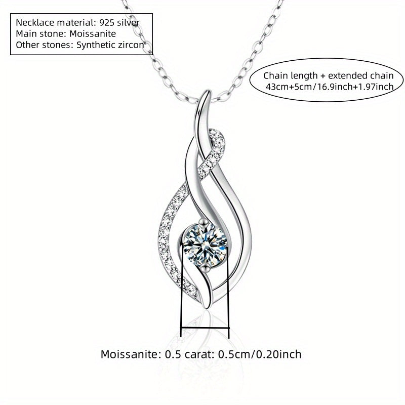S925 silvery 0.5 carat four-claw round Moissanite classic fashion elegant versatile high-quality Women's pendant necklace clavicle chain, suitable for daily wear and wedding wear, suitable for Valentine's Day and New Year gif