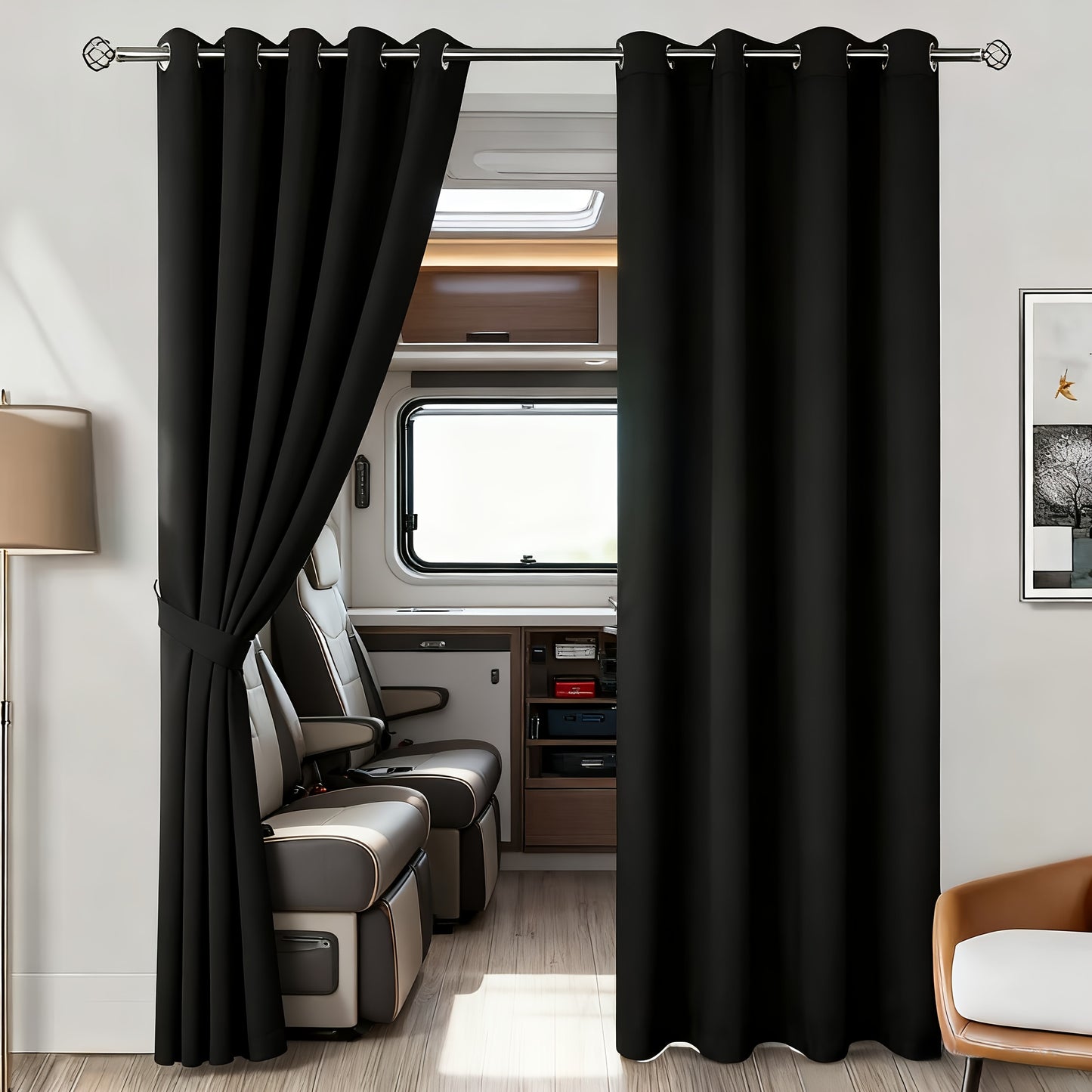 2 Panels 52x84 in/ 132x213 cm 100% Blackout Curtains Soft & Durable, Easy to Clean for Bedroom, Living Room, Office, Hotel, Bathroom, Van Garage, Christmas Modern decoration, black, Grey, Beige 52x63 in/ 132x160 cm 52x95 in/