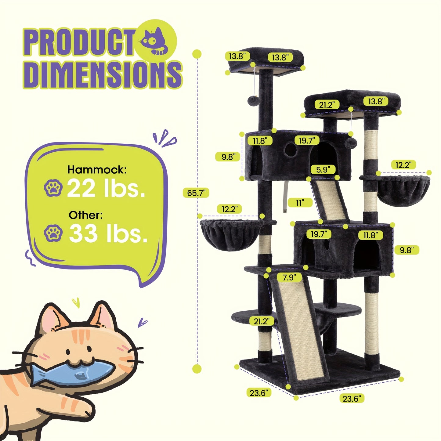 WEEWAY Multi-Level Cat Tree Tower for Indoor Cats - Modern Space-Saving design with Scratching Posts, Plush Perches, Hanging Platforms, Entryways - Sturdy Construction for Climbing, Scratching, Resting - Ideal Gift for Kittie