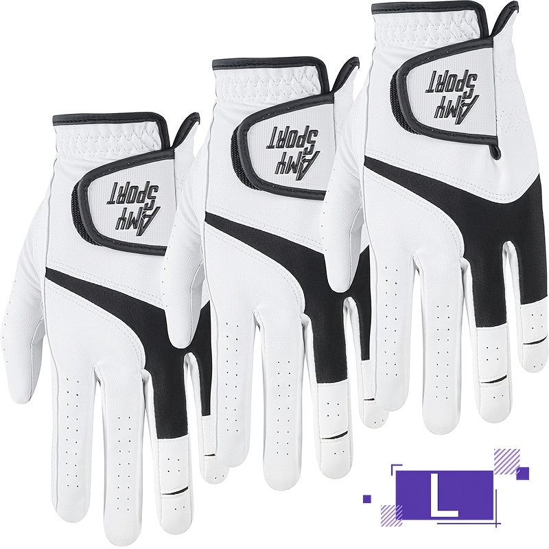 Golf Gloves Men Right Hand Left Hand Value 3 Pack, Premium PU With All Weather Grip For Serious Performance, Breathable & Comfortable Gift For Men
