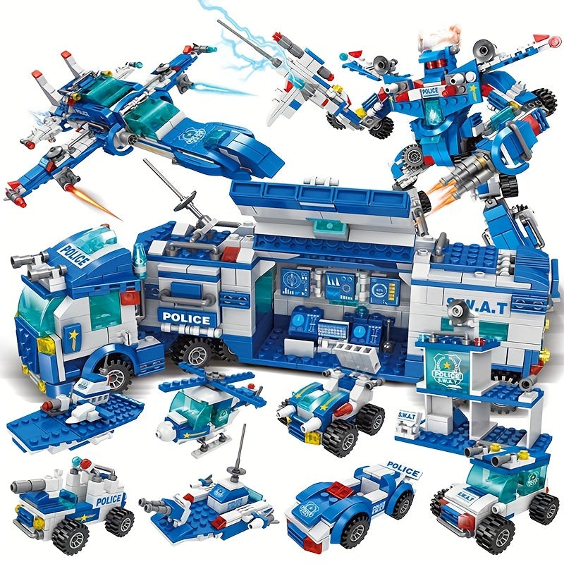 [24H Ship] 700pcs Department Car Building Blocks, City Patrol Police Toy, Vehicle Truck Action Figures Brick Toys For Children, Role-Play Toys For Boys, Halloween, Thanksgiving Day, Christmas Gift, Ship In Bag