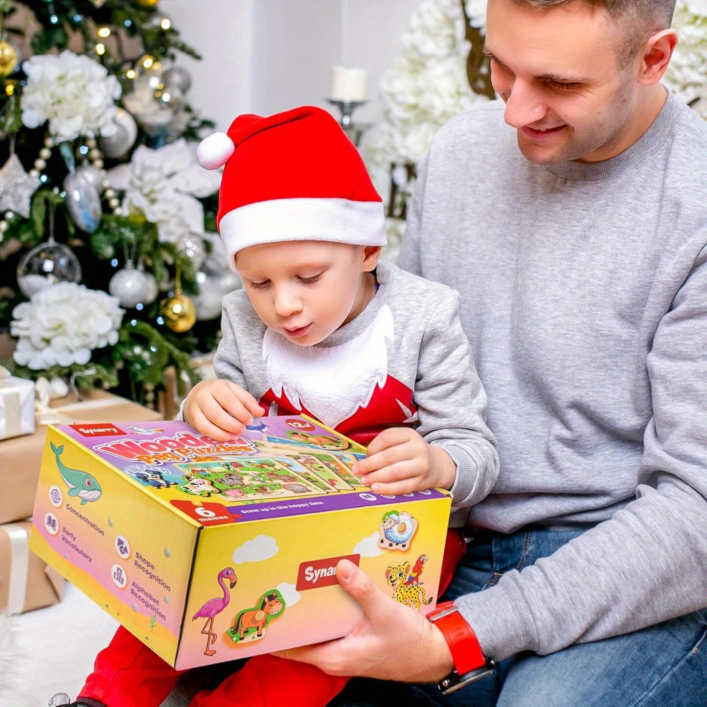 TOYS for Kids 6XSET Puzzles for Toddlers 2-4 with Rack, Learning Alphabet Number Shape Animal Dinosaur Vehicle, Education Toddler Puzzles Toys Gifts for 2 3 Years Boys Girls, Early Childhood Education, Engaging Designs, Color