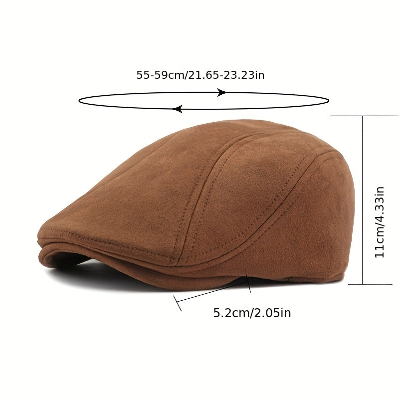 Men's & Women's British Retro Suede-Like Flat Cap - Adjustable Newsboy Beret Hat with Pull String Closure, Lightweight Driving Cap for Weddings, Events & Formal Wear (Multi-Color Options: Burgundy, Olive, Brown, Tan, Grey, Bl