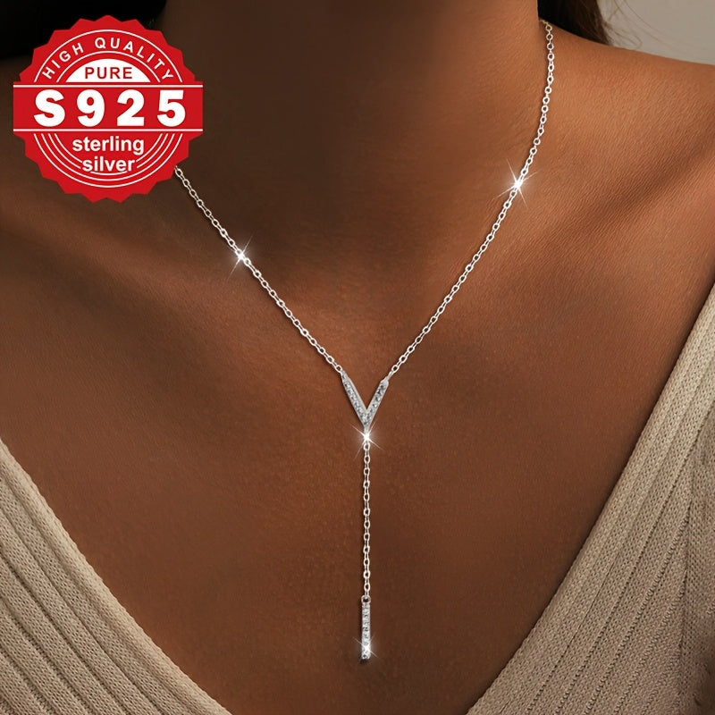 1pc Women'S Y-Shaped Necklace, S925 Sterling Silvery, V-Shaped Design, Exquisite and Sexy, Suitable for Daily Wear, Perfect Gift for Women, Party Accessory, Elegant Accessory, Durable Jewelry, Fashion Accessory, Jewelry Lover
