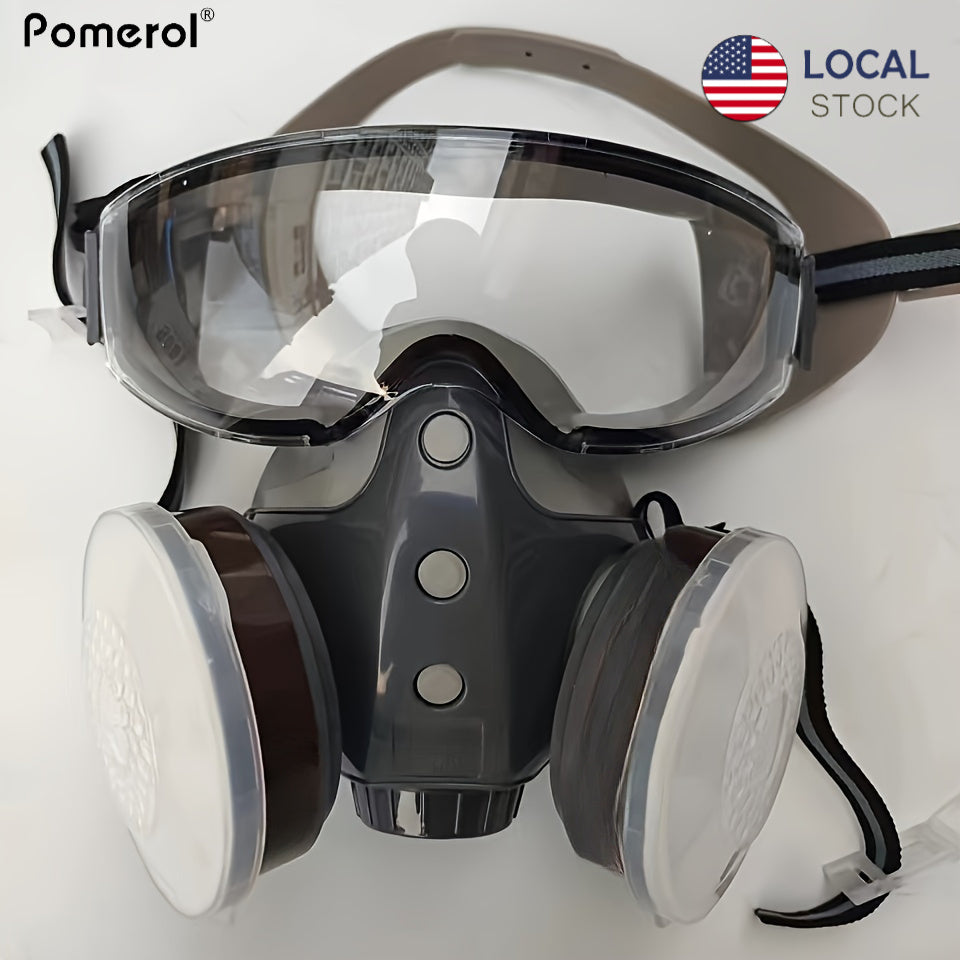 1pc Pomerol 11in1 Dual Port Reusable Half Face Respirator Mask, Reusable, Pull-On, Chemical, Biological, Radiological Contamination, Dust Respirator Gas Masks for Chemical And Radiation
