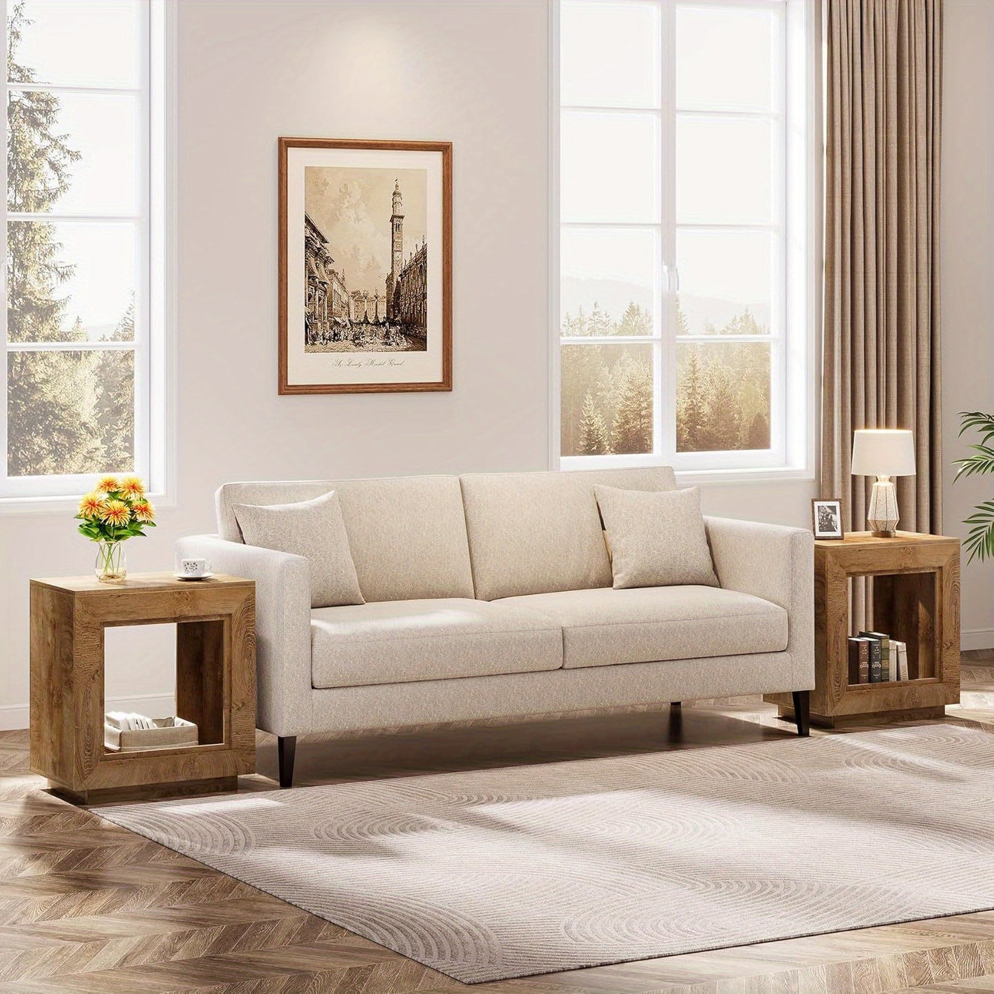 24 Inch Farmhouse End Table with Open Shelf - Heavy-Duty Hardwood & Particle Board Construction, Easy Assembly Side table, Natural Wood Finish - for Living Room, Bedroom, Patio - Space-Saving Nightstand or Accent Furniture, B