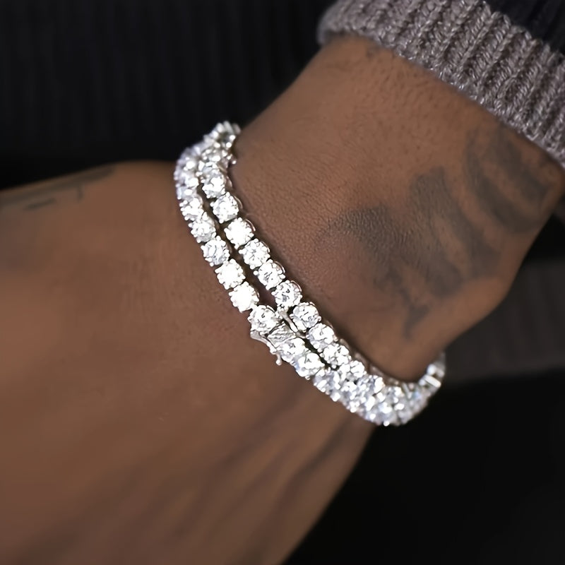 Tennis Bracelet 925 Sterling Silver 5mm 0.5-carat Moissanite, Exquisite Jewelry Gift, Suitable For Banquets And Dinners, Hip-hop, Couple Style, Bestseller, Luxurious, Wedding Gift, Anniversary Gift, Christmas And Birthday Gif