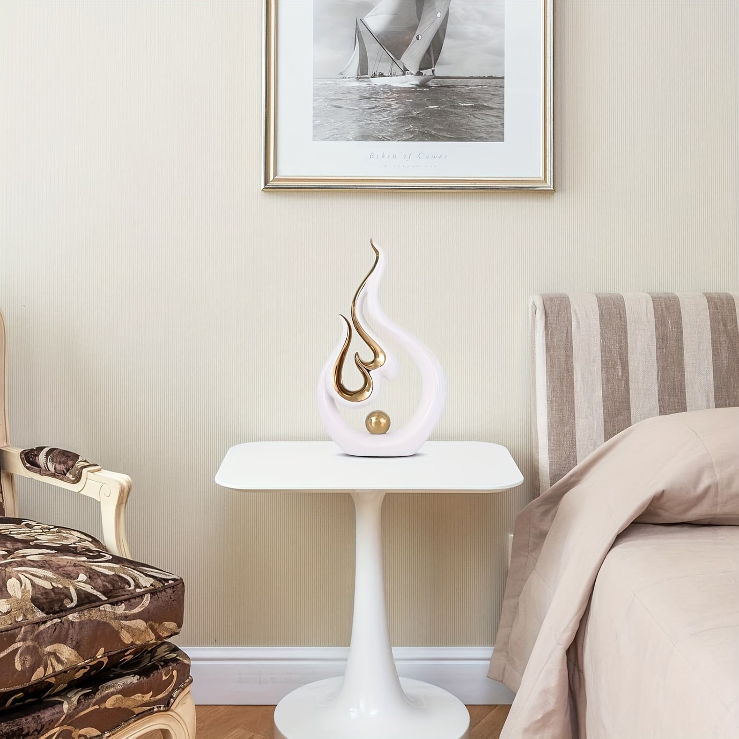 Modern Abstract Flame Sculpture - Resin Tabletop Decor with Golden Accents, Perfect for Weddings, Home Decor, and Office Centerpieces, Wedding Table Decor | Modern Art Piece | Durable Resin