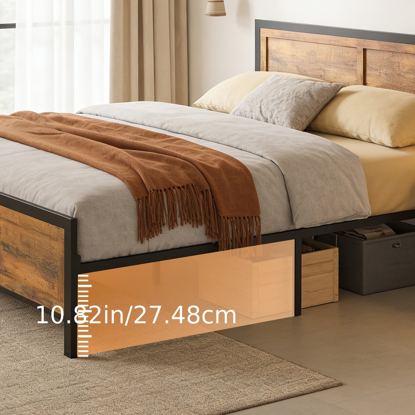 Modern Sturdy Heavy-duty Metal Full/Queen Bed Frame with Headboard and Footboard | 10in Under-bed Storage, Non-slip Recessed Design, Concealed Screw Construction, 1000 lbs Weight Capacity, Suitable for Bedrooms and Guest Room