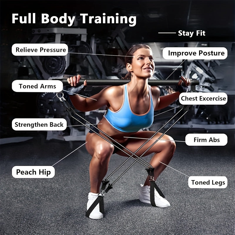 14pcs Pilates Bar Set with 6 Resistance Bands (180 lbs), Multi-Functional Fitness Stepper and Stretching Trainer, Yoga and Home Workout Equipment