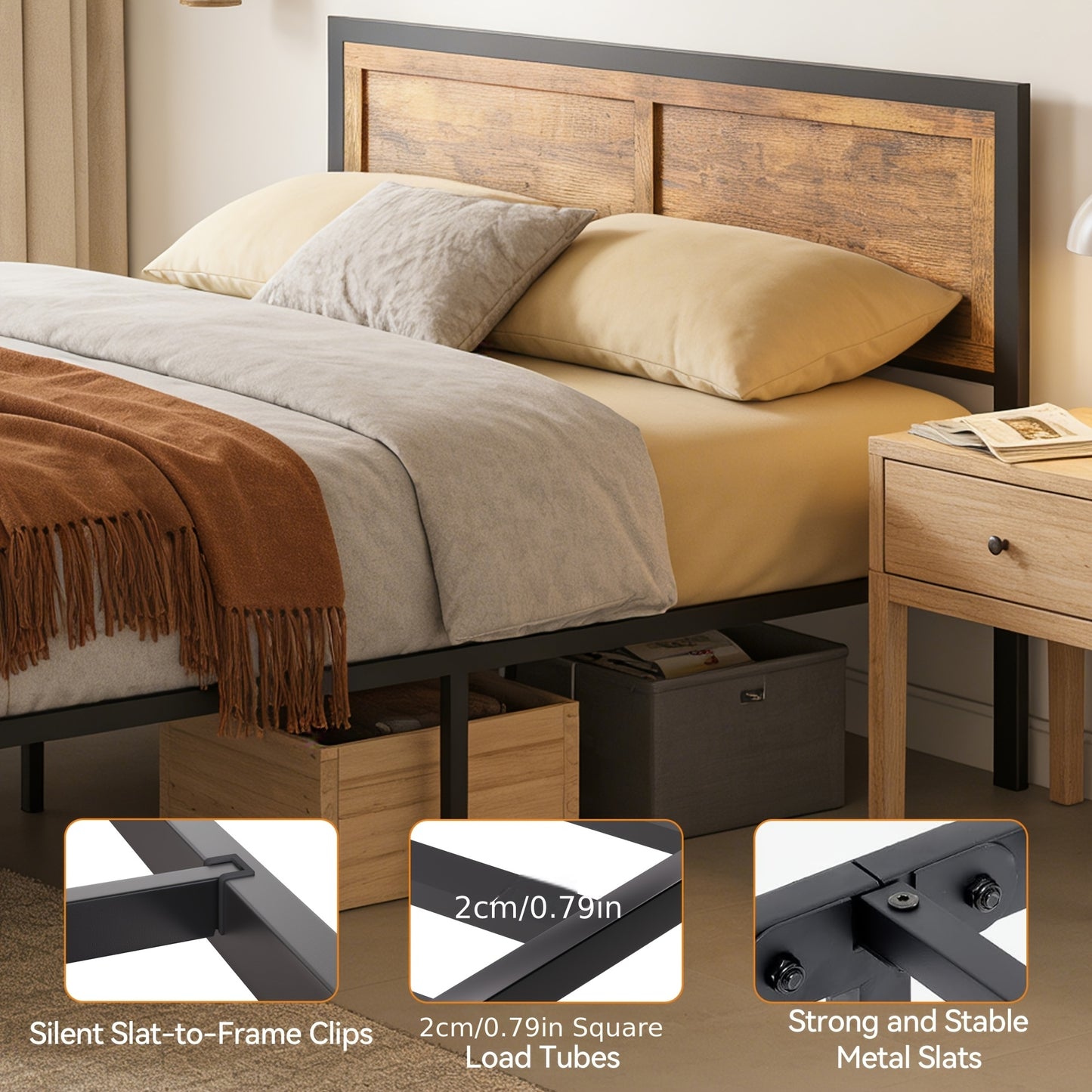 Modern Sturdy Heavy-duty Metal Full/Queen Bed Frame with Headboard and Footboard | 10in Under-bed Storage, Non-slip Recessed Design, Concealed Screw Construction, 1000 lbs Weight Capacity, Suitable for Bedrooms and Guest Room