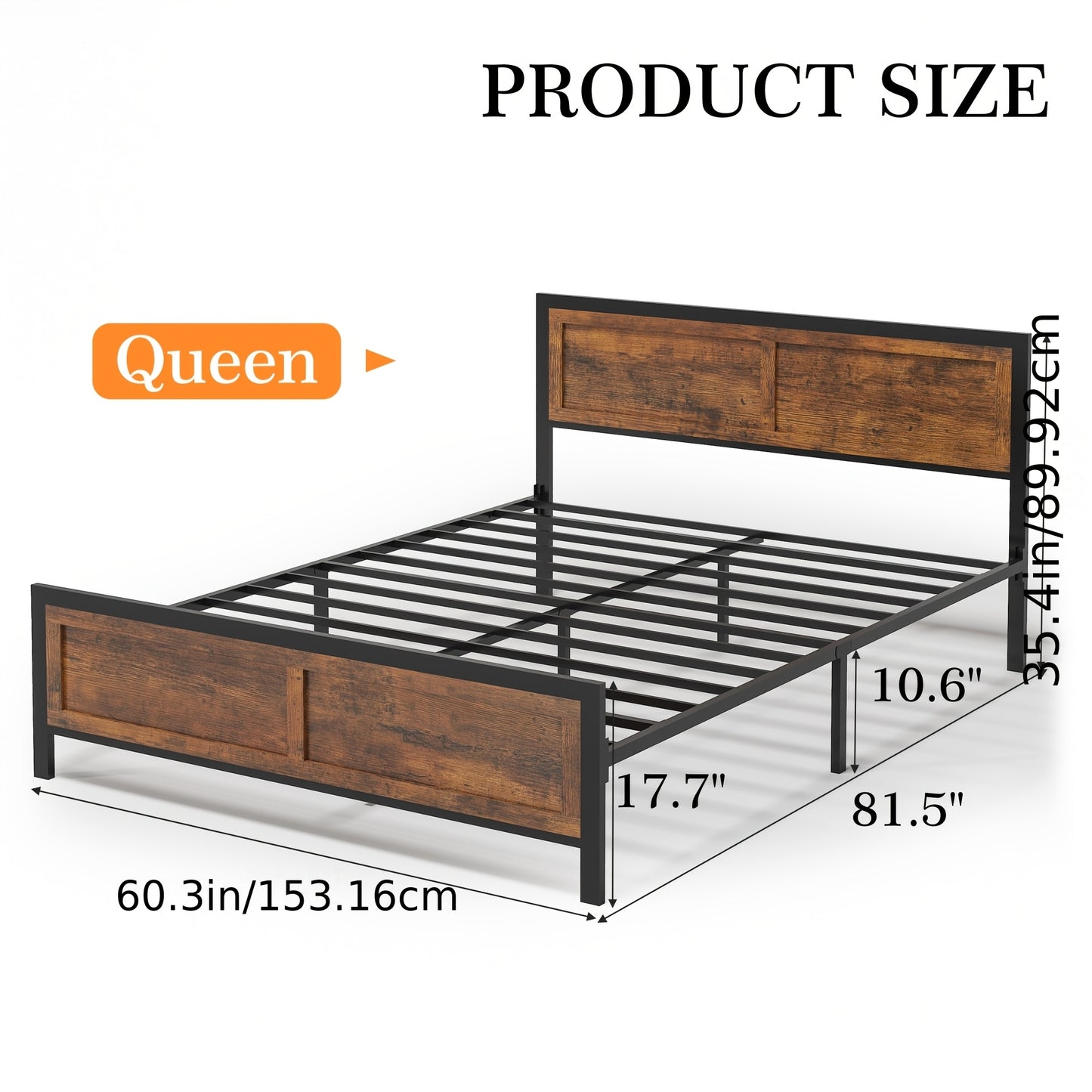 Modern Sturdy Heavy-duty Metal Full/Queen Bed Frame with Headboard and Footboard | 10in Under-bed Storage, Non-slip Recessed Design, Concealed Screw Construction, 1000 lbs Weight Capacity, Suitable for Bedrooms and Guest Room