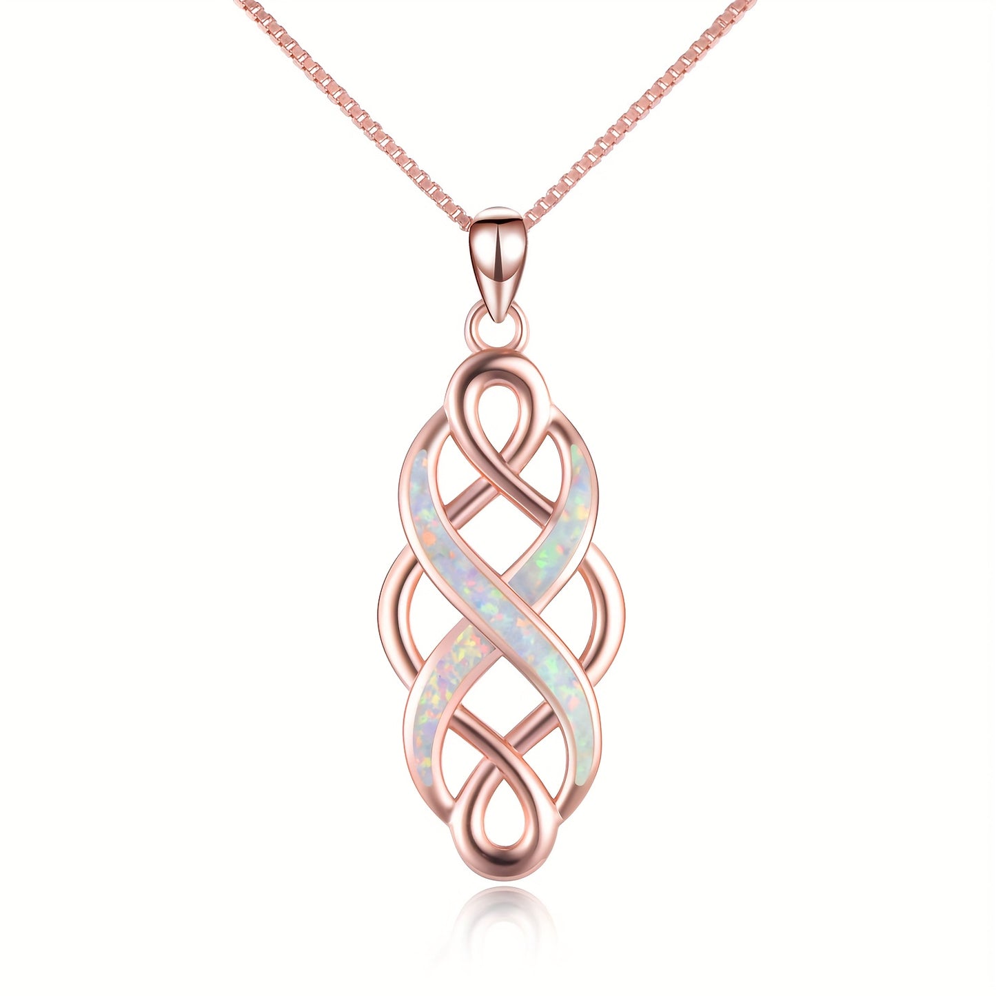 YFN Irish Celtic Knot Created Opal Pendant Necklace Sterling Silver Black Necklaces For Women Men 18"