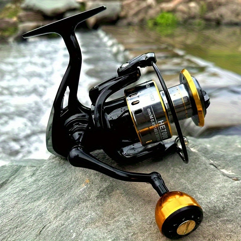 ROOBLINOS HE7000 Saltwater Fishing Reel - 5.2:1 Gear Ratio, 18LB Maximum Drag, Metal Line Cup, Black And Golden Design, Ideal for Both Left And Right-Handed Anglers, Saltwater Fishing Gear, Stylish Fishing Reel, Sturdy Fishin