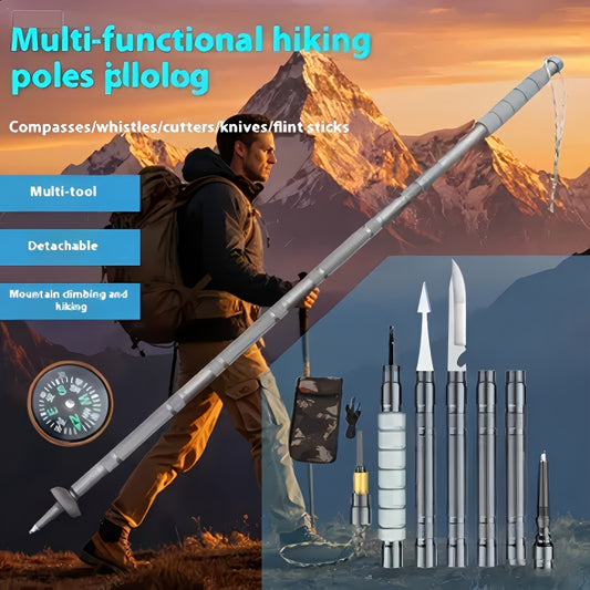 5-In-1 Versatile Collapsible Trekking Stick | Lightweight, Sturdy & Robust Outdoor Necessity, Essential Equipment for Vacation Travel, Hiking & Adventure Journeys