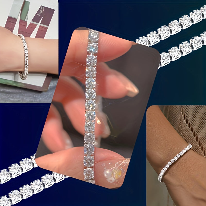 4mm S925 Pure Tennis Bracelet with a Row of Moissanite, Luxurious and Elegant Style Tennis Bracelet for Women, Bright Cut, Suitable for Wedding, Birthday, Anniversary, New Year Gift, Mother's Day Gift