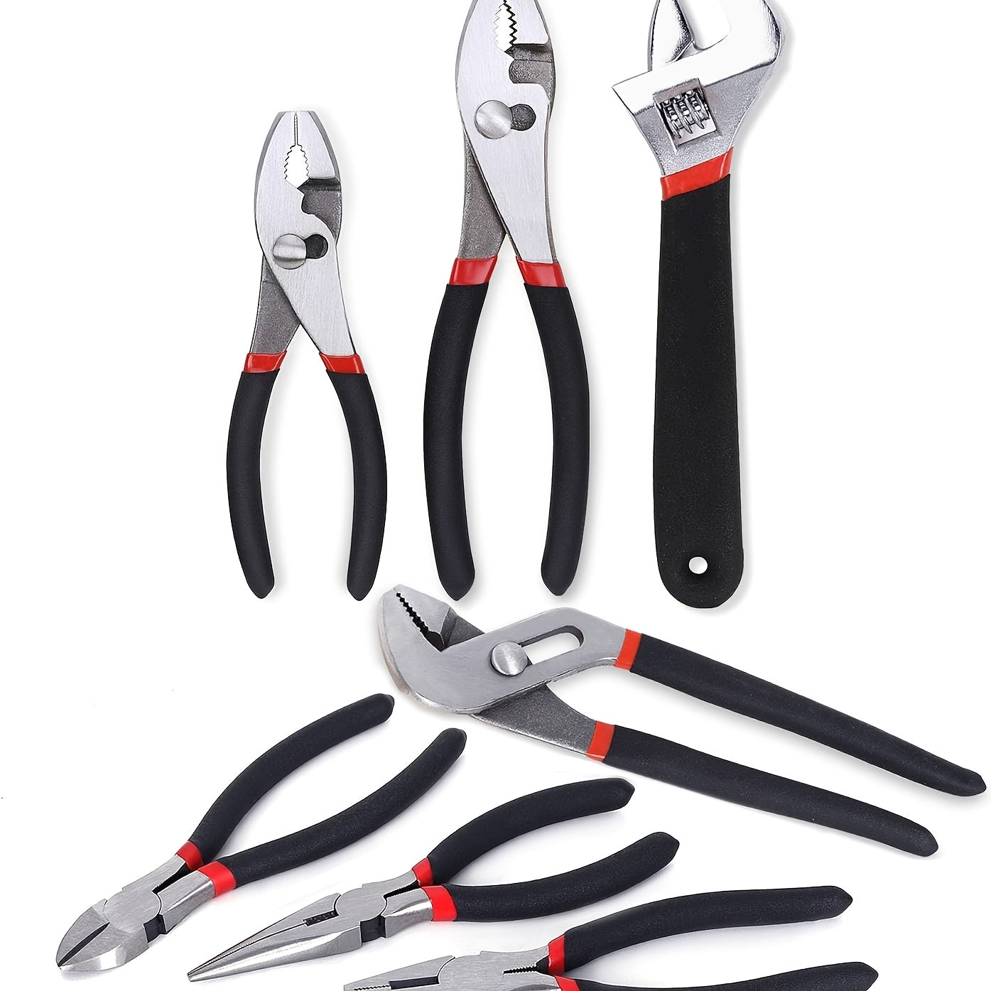 7- Utility Pliers and Wrench Set, Includes 8" Adjustable Wrench, 8" Groove Joint, 8" & 6" Slip Joint, 6" Long Nose, 6" Diagonal and 6" Linesman Pliers, Dipped Handle, Available 365 Days