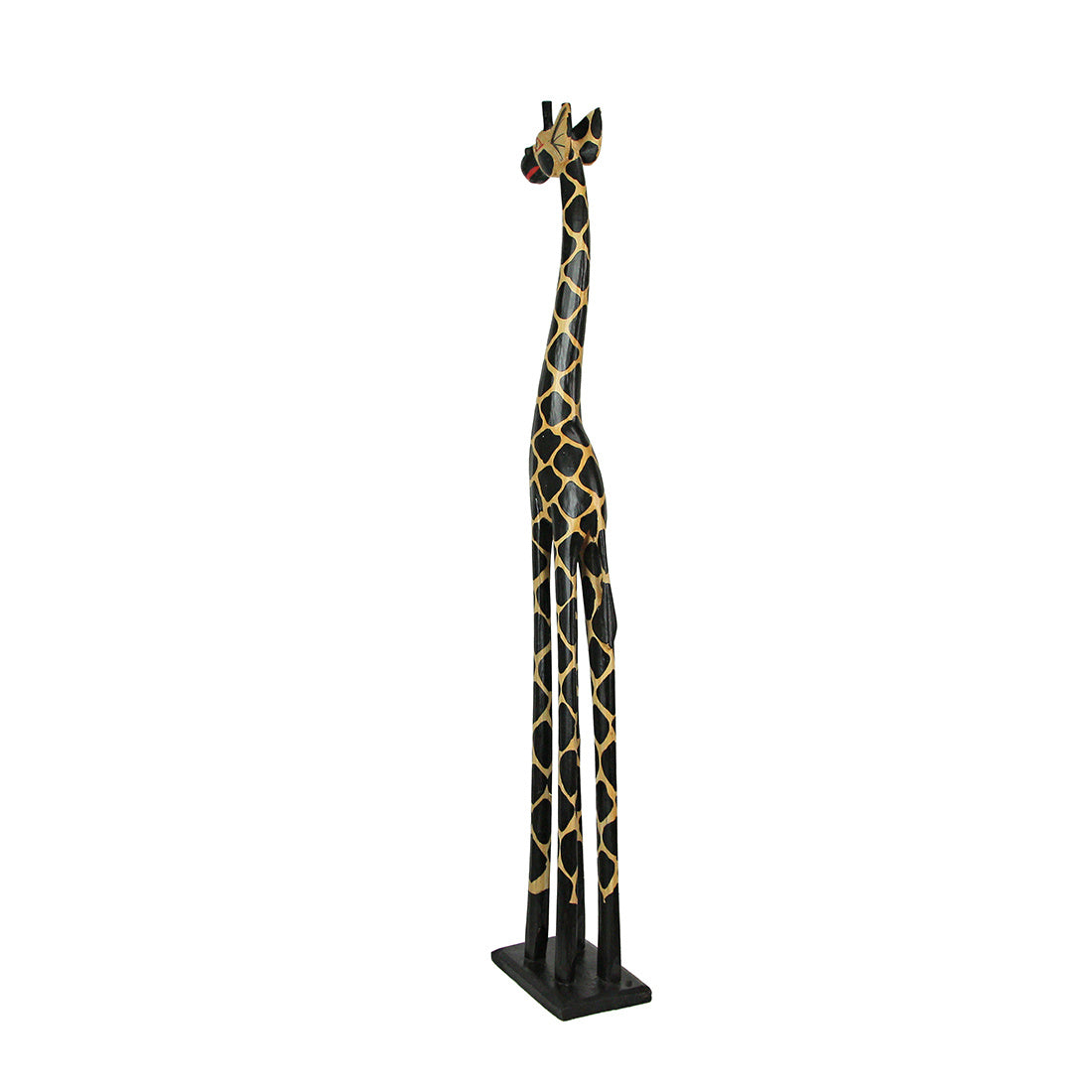 Hand-Carved 36" Tall Hand-Stained Brown Wood Giraffe Sculpture, A Striking Safari Home Decor Accent