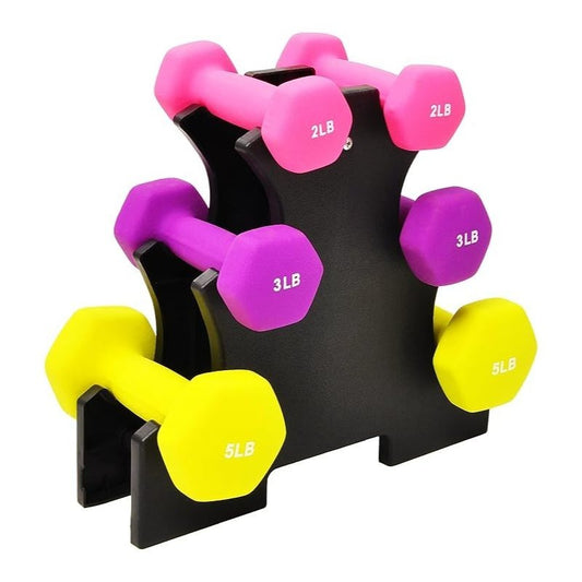Ideal for Strength Workouts, This Professional Dumbbell Set (Available in 2, 3, Or 5 Pounds) Comes with a Storage Rack. It Features a Cast Iron Core with a Chloroprene Rubber Non-Slip Coating, a Hexagonal Shape to Prevent Rol