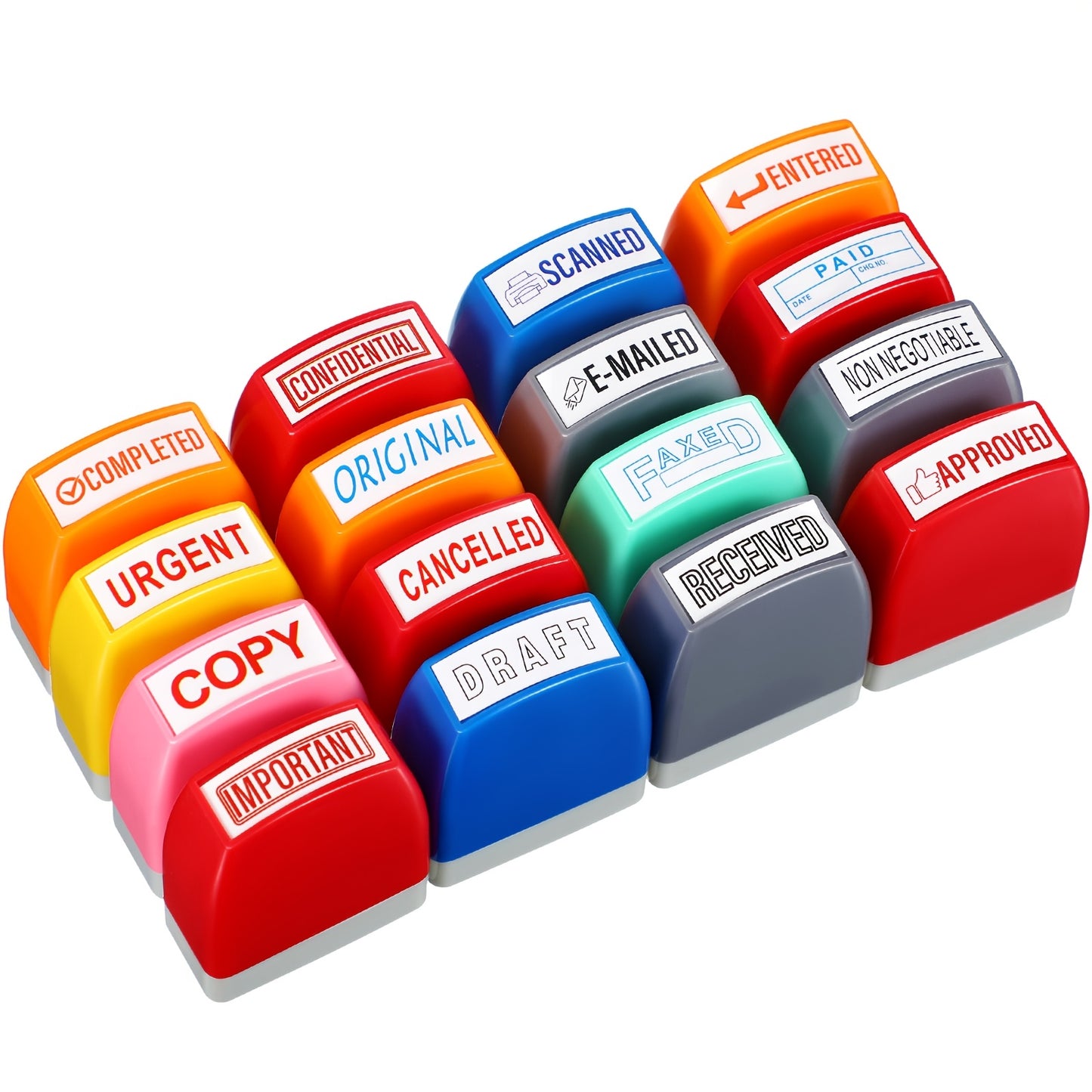16pcs Office Stamp Set Information Automatic Stamp Set Office Stamp Complete Fax Scan Stamps Office Information Supplies (Mixed Colors)