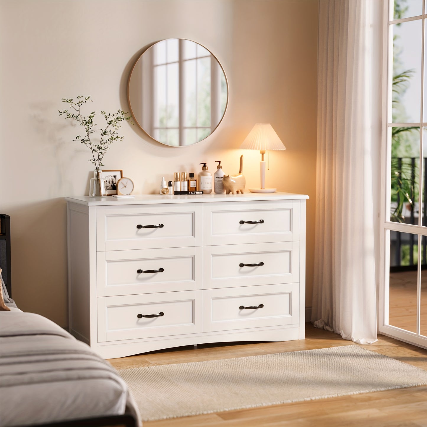 ASOFER 6 Drawer Dresser for Bedroom, White Modern Wood Dresser with Mental Handle, 3.2+ Cubic Feet Storage, 27+ Inch Height, Hardwood Construction, Entryway, Hallway, Cloakroom, Easy Assembly, ≥30 lbs Weight, ASOFER