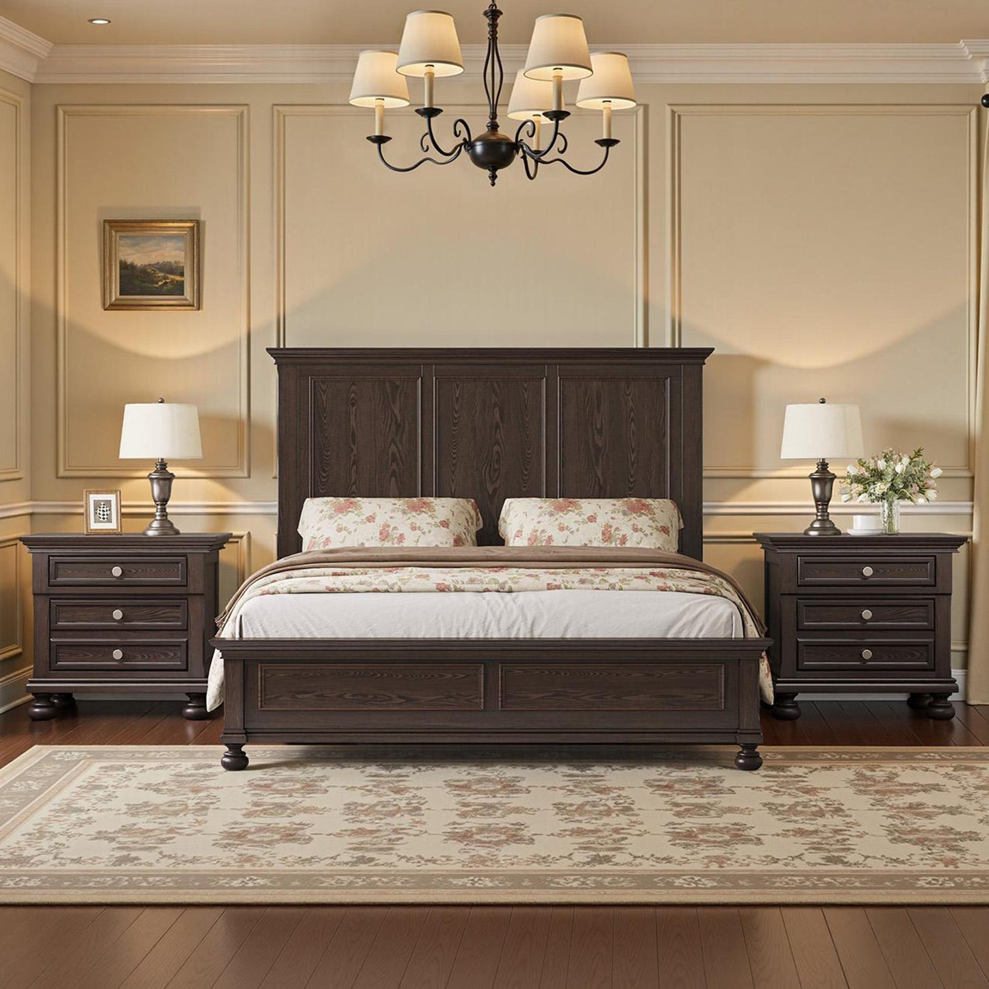 Fully Assembled Solid Wood & MDF Nightstand with 2-Drawer Bedside Cabinet - Extra Large Traditional End Table, Wood Bedside Table, Easy Assembly for Bedroom Storage (Space-Saving Design under 27")