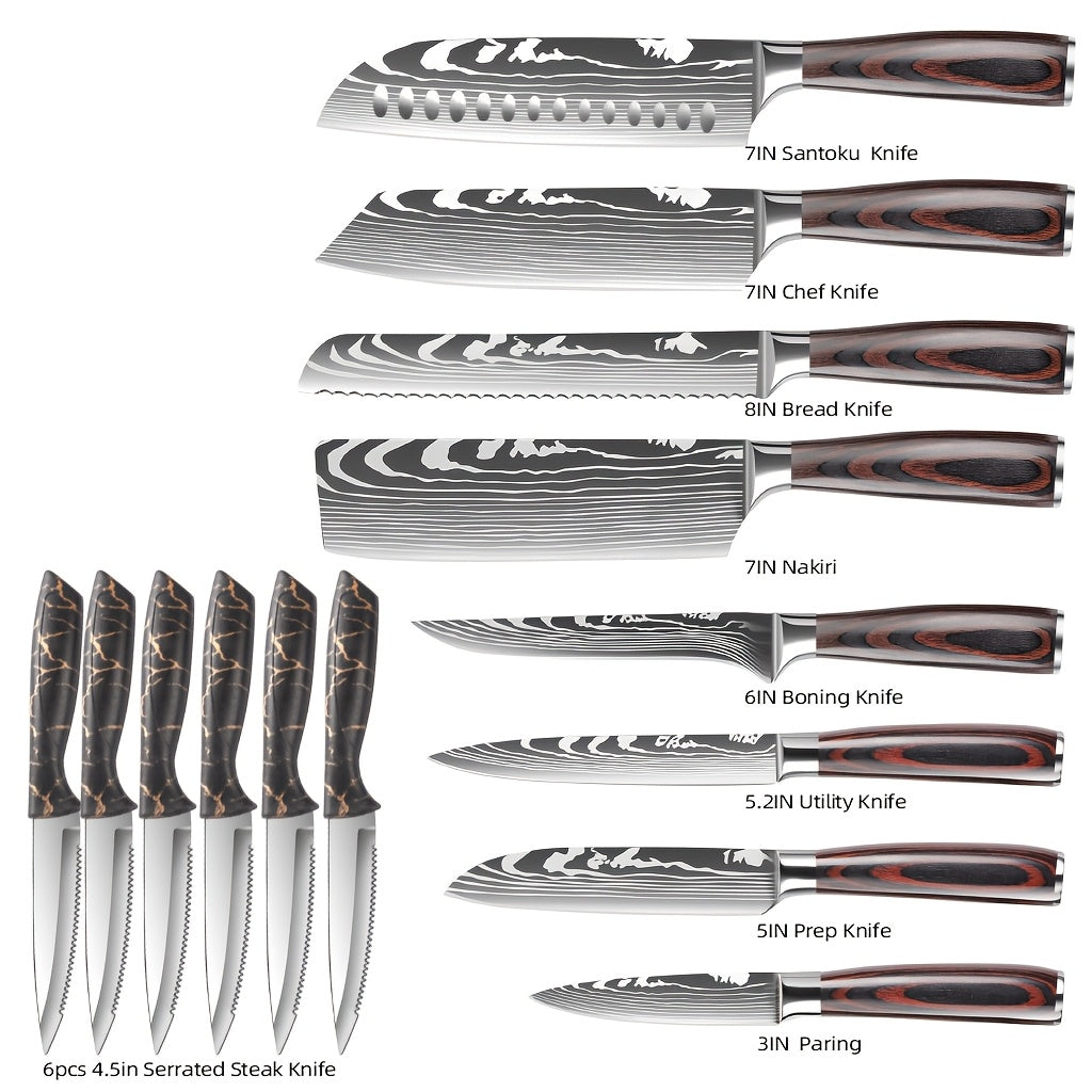 3/ 4/ 8/ 10/ 14pcs Knife Set, Professional Kitchen Knife Set Ultra Sharp German High Carbon Stainless Steel Chef Knife Set for Kitchen Japanese Cooking Knife, Portable Outdoor Picnic Kitchen Knife Set