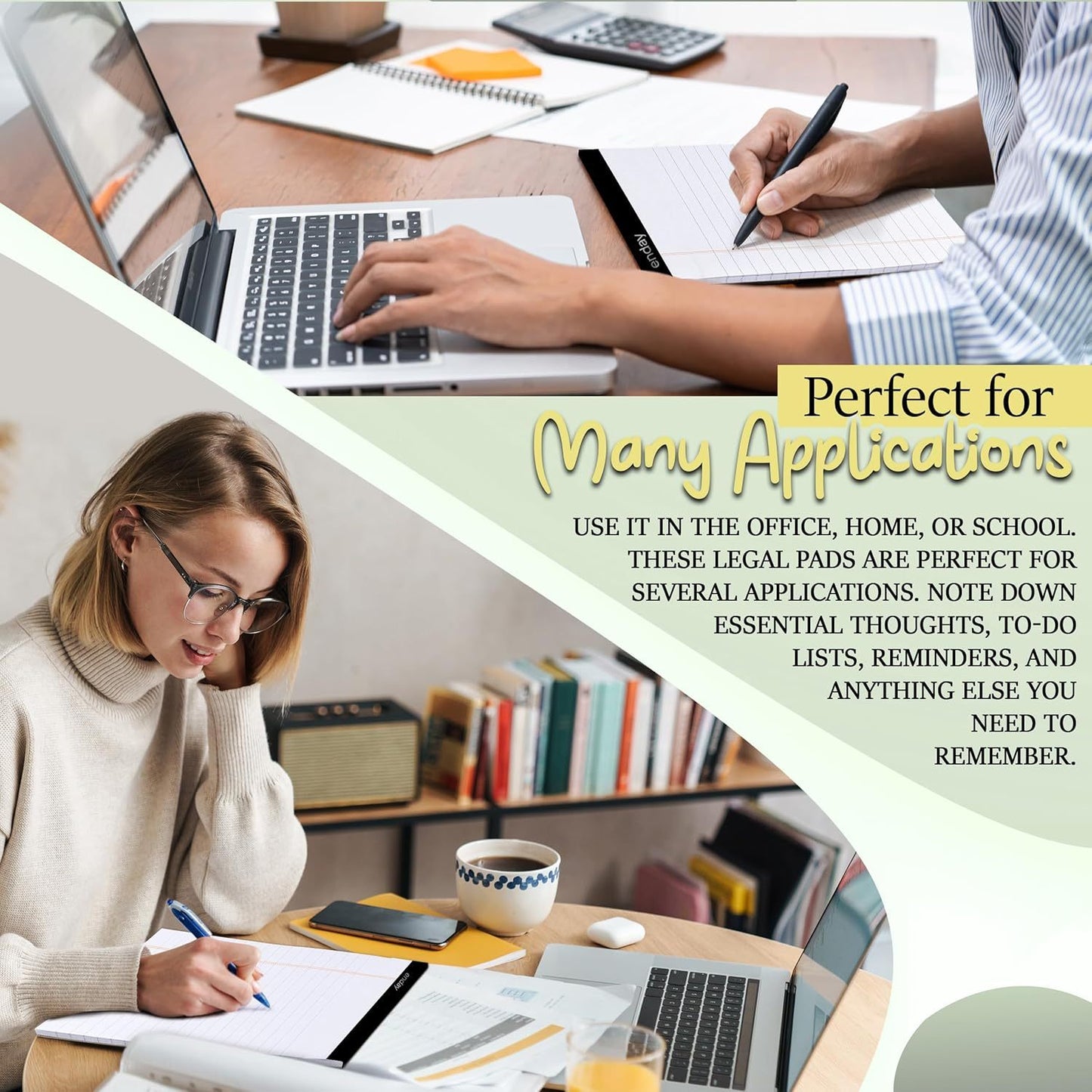 Enday Legal Pads 8.5 x 11 Inch, (12 Pack) 50 Sheets per Notepad, Note Pads, Legal Ruled Writing Pad with Perforated Pages, White Paper Legal Pad for Work and Note-Taking.