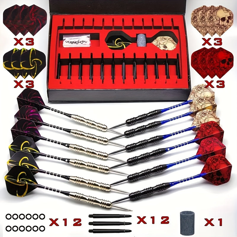 12 Darts Deluxe Gift Box with 24 Dart Wings, Iron Tip with Aluminum Alloy Shaft, Skull Dart Wings, Suitable for Indoor Club Entertainment, Sports Competitions And Casual Outdoor Games Darts Metal Tip Pop Darts Graduation Gift