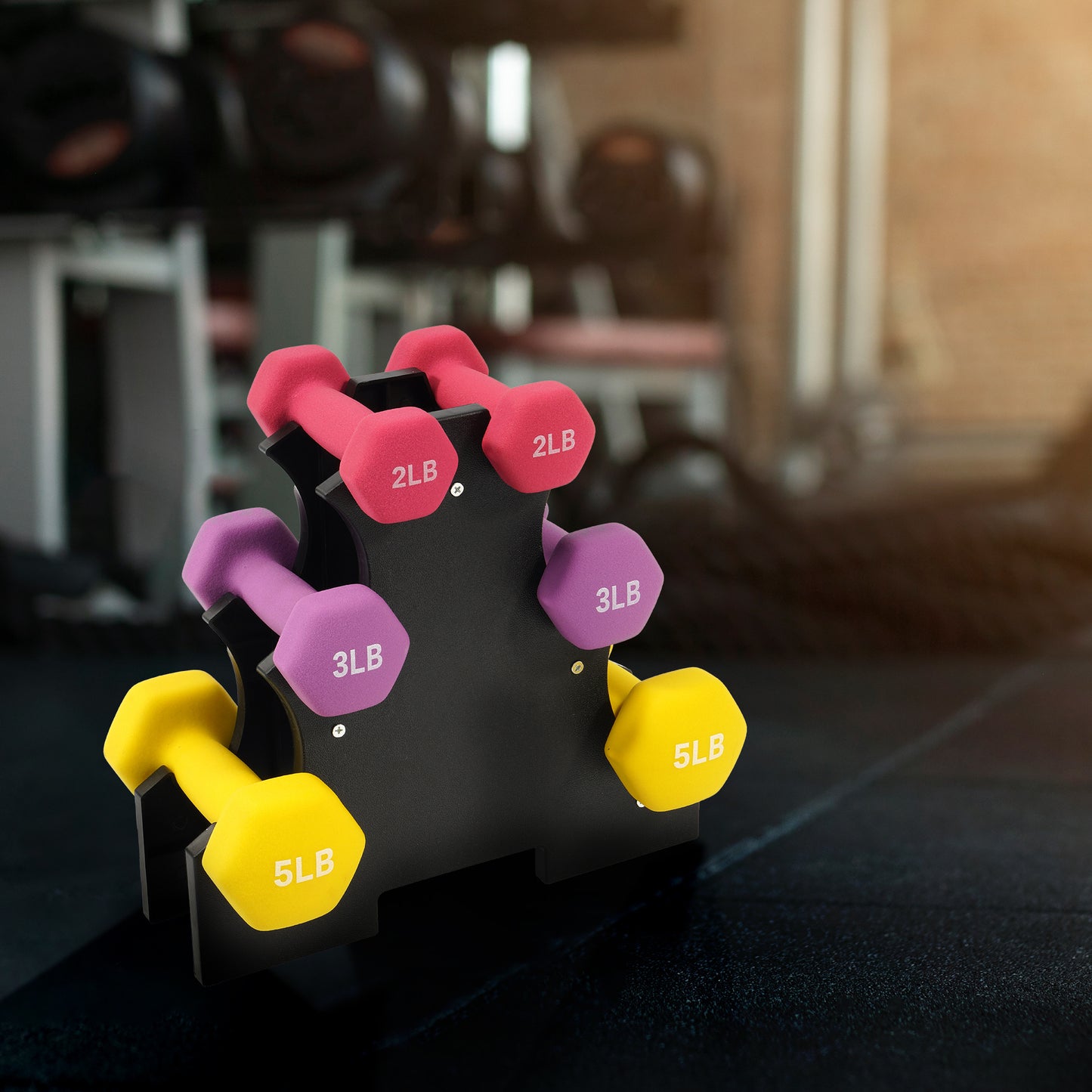 Ideal for Strength Workouts, This Professional Dumbbell Set (Available in 2, 3, Or 5 Pounds) Comes with a Storage Rack. It Features a Cast Iron Core with a Chloroprene Rubber Non-Slip Coating, a Hexagonal Shape to Prevent Rol