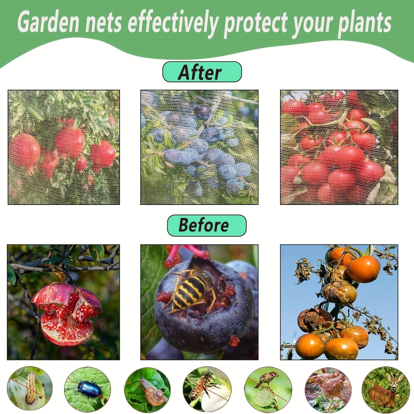 2 count 6. 6x8ft Fruit Tree Netting Bags, Large Garden Netting Covers with Zipper and Drawstring, Plant Row Covers Barrier Garden Mesh Protection for Birds Animals, Vegetables, Flowers, Flower Protection, Vegetable Cover, Zip