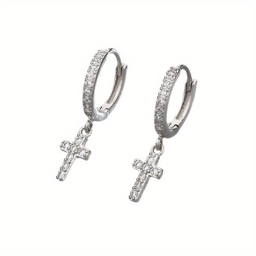 925 Sterling Silvery Full Moissanite Earrings*2, Cross Earrings, Simple And Versatile, Suitable for Daily Wear, Dating, Party, Vacation, Valentine'S Day Gift for Women, Thanksgiving Gift, New Year Gift Jewelry, with Gift Box