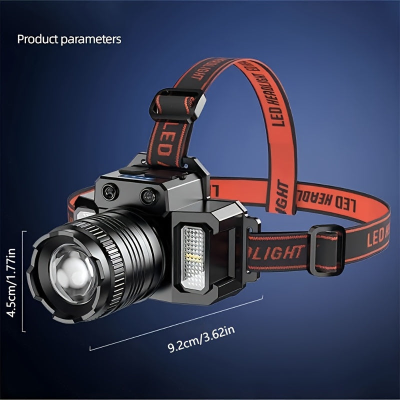 4pcs Model Of Retractable Zoom Headlamp, Equipped with A COB Side Light And 8 Lighting Modes, IPX4 Waterproof, Suitable for Home Decoration, Work, Maintenance, Camping, Running, And Hiking, Camping Flashlight, Hiking Light, Z