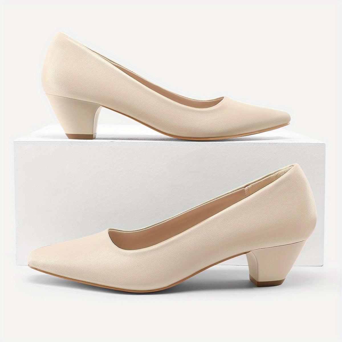 Women's Low Heel Mary Jane Slip-On Pumps - Round Closed Toe Wedding & Party Shoes, PU Upper & PVC Sole, All-Season Comfortable Dress Footwear for Prom, Dance Floors, Daily Wear - Easy-Clean & Stable (Hand/Dry Cleanable)