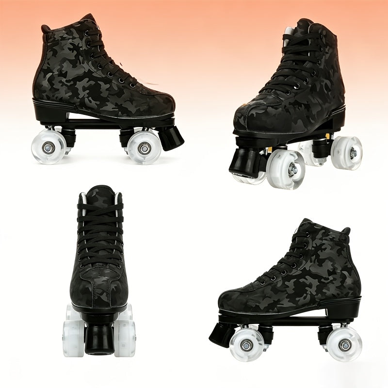 YYW High-Top Camouflage Roller & Ice Skates Suitable for Indoor/Outdoor Use, Double-Row Wheel System with Shoe Bag & Wheel, Heavy-Duty /Fabric/ Sole for Skating, Ice, - Wear for Beginners & Pros
