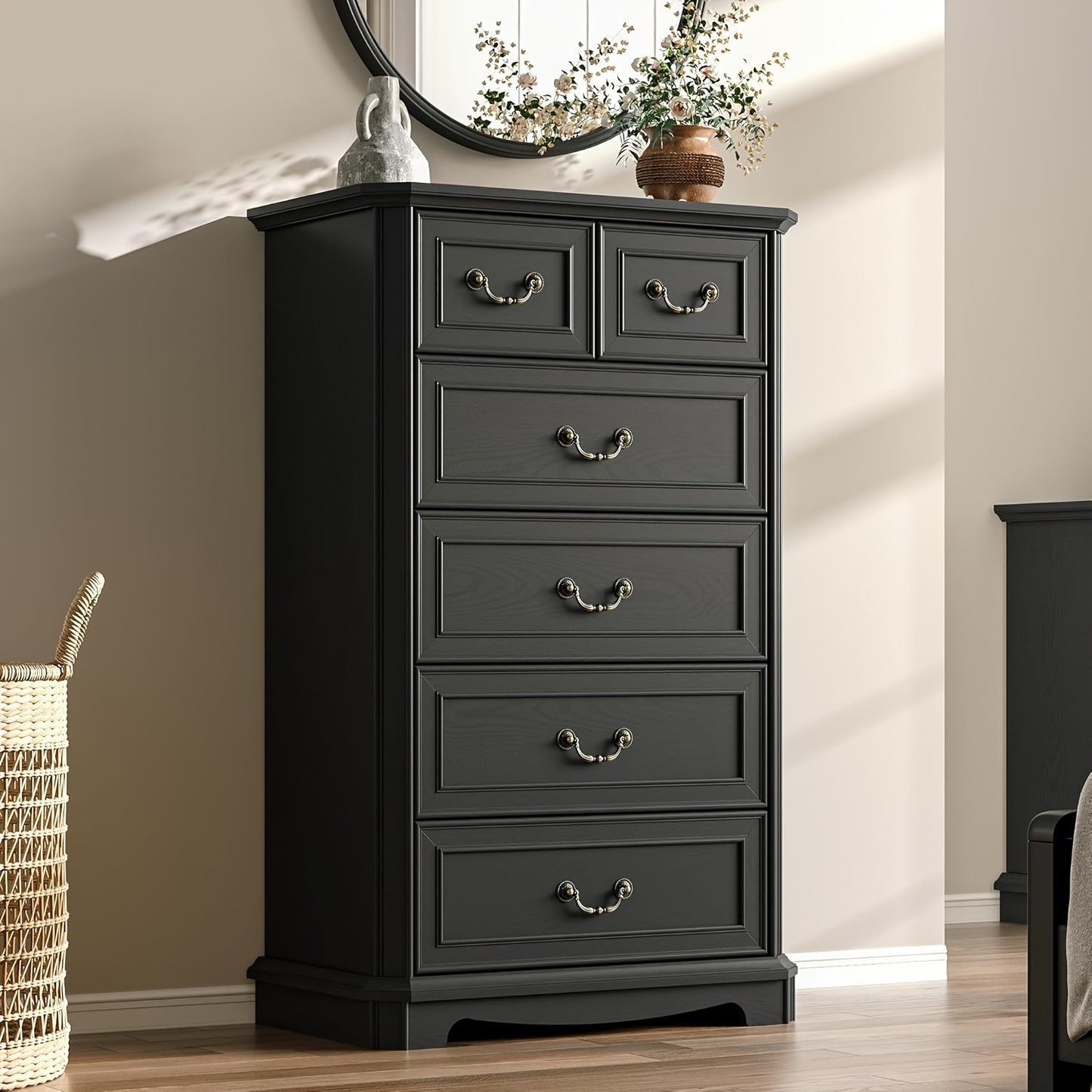 6-Drawer Vintage Dresser - Tall -Standing Chest of Drawers Suitable for Bedroom, Living Room, Hallway - & MDF, Space-Saving Vertical, Furniture Piece with Ample Organization Space