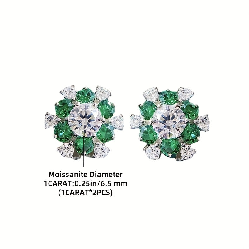 S925 Silver 2Carat Moissanite Stud Earrings High-Quality, Gorgeous And Elegant Women'S Fashion Jewelry Suitable For Daily, Vacations, Parties, Birthdays, Christmas, Thanksgiving, And New Year Gifts