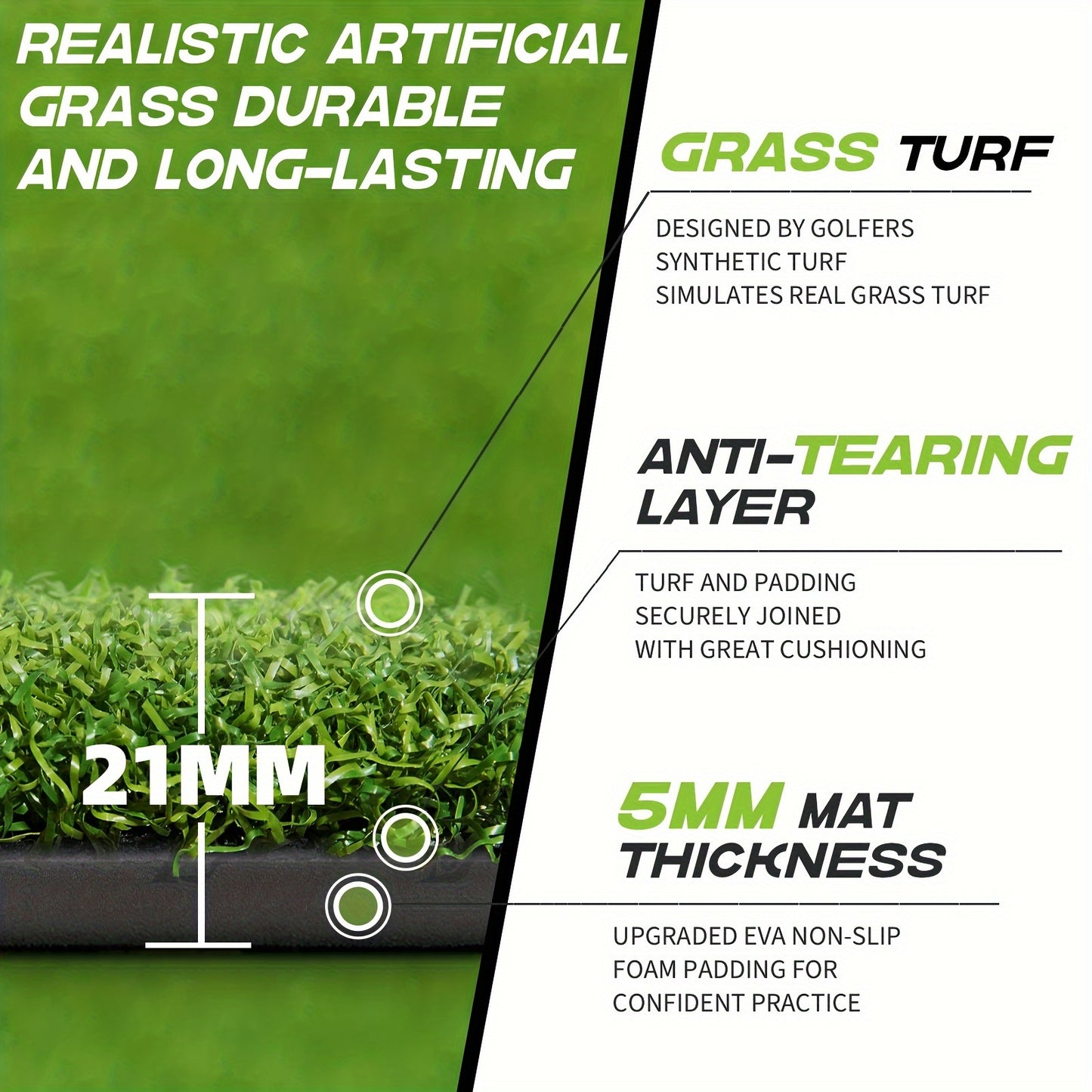 Golf Mat, 5X4Ft Ultra - 36Mm/‎ 5X3Ft - 21Mm Golf Hitting Mats Practice Outdoor Indoor, High-Elasticity Artificial Turf Mat for Simulator Chipping Driving Training, Includes 9 Golf Balls, 8 Golf Tees, Ideal Gifts for Men Wom