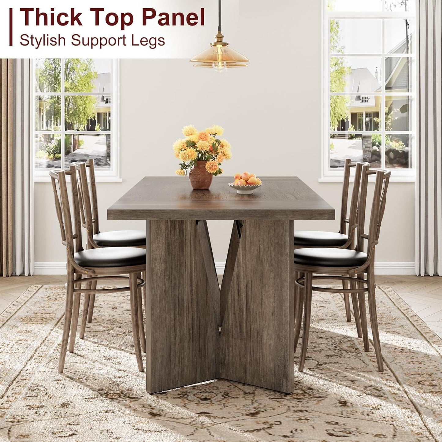 71 Inch Farmhouse Style Rectangular Dining Table for 6-8 People | Large Wooden Kitchen Table with Thickened Long Desk and Sturdy Flat Legs, Perfect for Big Families and Parties, Gray, Hardwood, Multifunctional, GAOMON